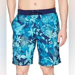 Speedo Men's Redondo Edge Volley swim trunks blue & green tropical leaf print L